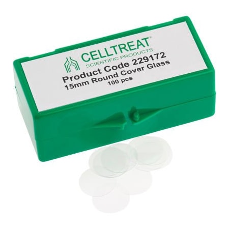 Celltreat Scientific Products CELLTREAT 15mm Round Cover Glass, Fits 24 Well Plate, Sterile, 100/PK 229172